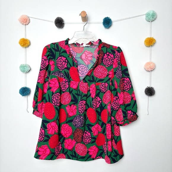 Michelle McDowell You’re Mine Roses Floral Red and Green Blouse - Picture 1 of 7